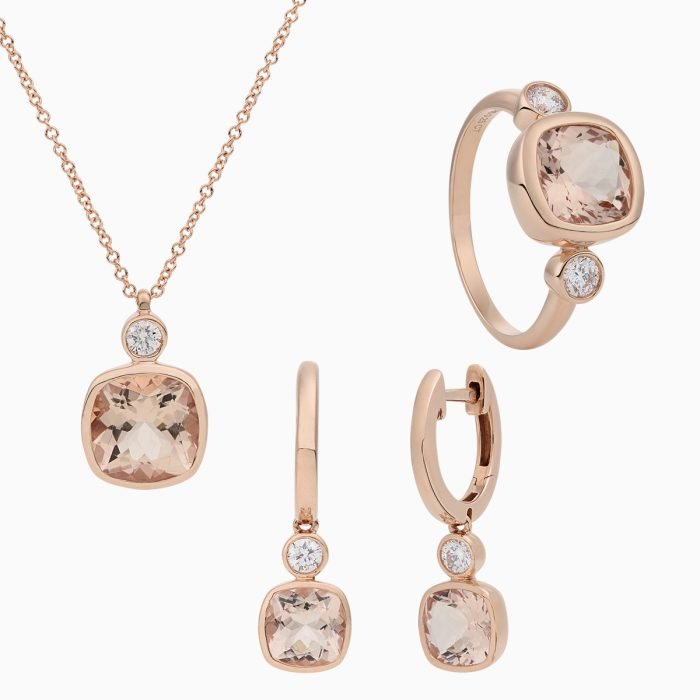 Gouden set met diamant en morganiet